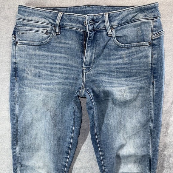 G-STAR RAW Midge Zip Mid Skinny Jeans Womens 31x30 Light Wash Stretch Whiskered - Picture 2 of 15